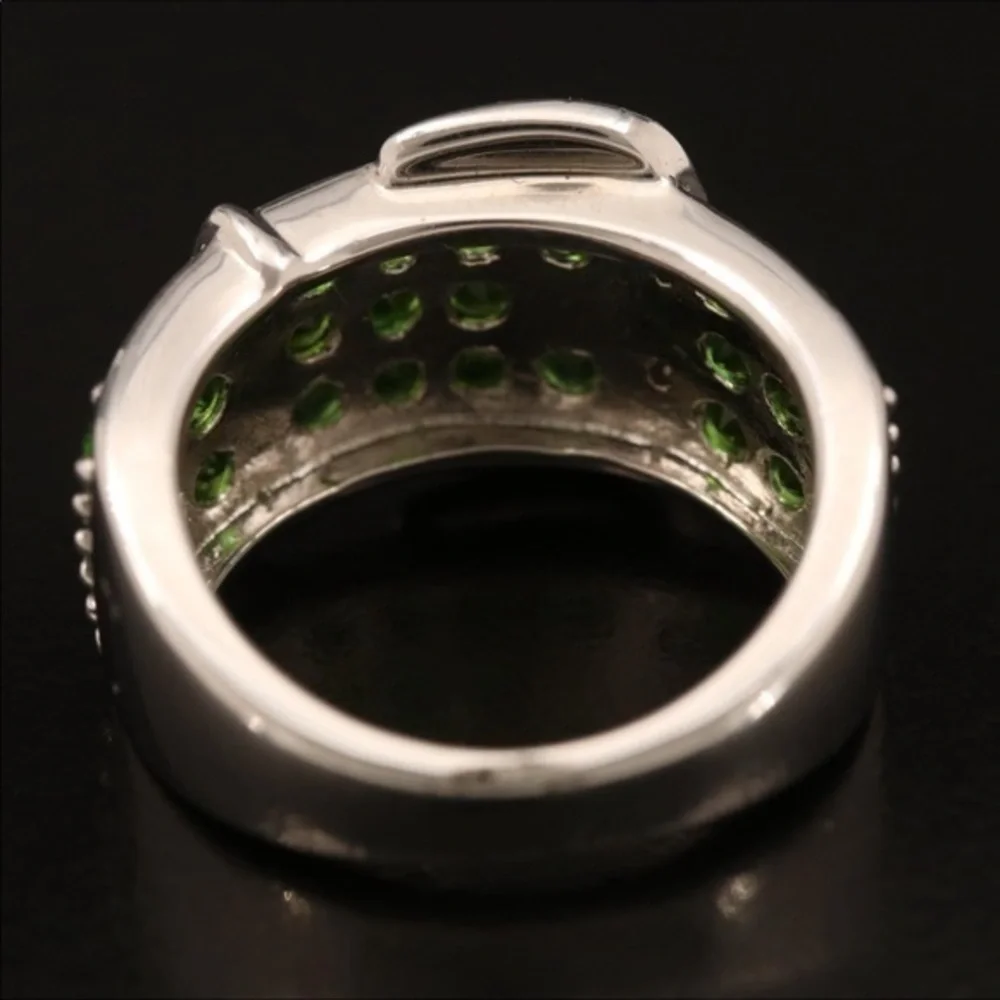 Sterling silver green chrome diopside buckle ring